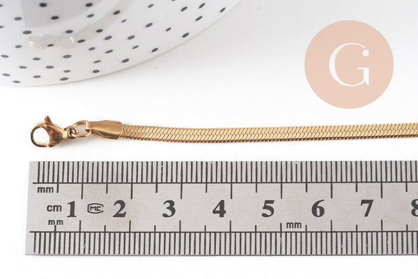 Bracelet maille serpent acier 304 inoxydable doré 14k inoxydable IP 18cm, x1 (G3926)