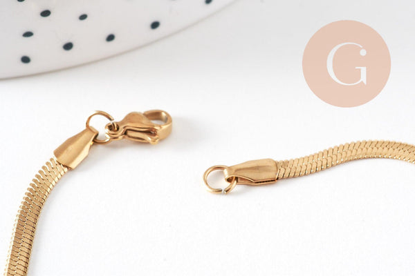 Bracelet maille serpent acier 304 inoxydable doré 14k inoxydable IP 18cm, x1 (G3926)