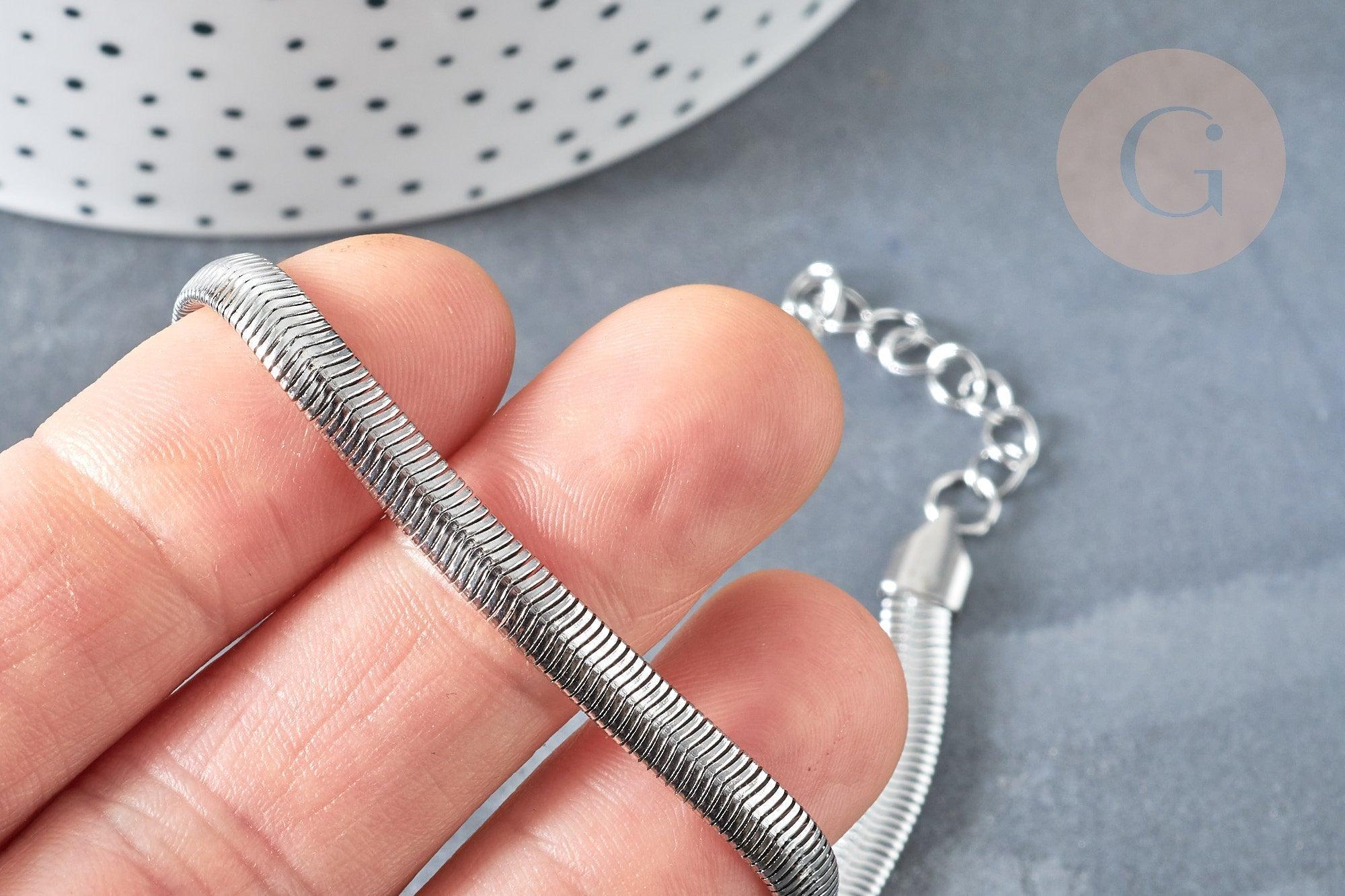 Bracelet maille serpent acier inoxydable platine, x1 (G8178)