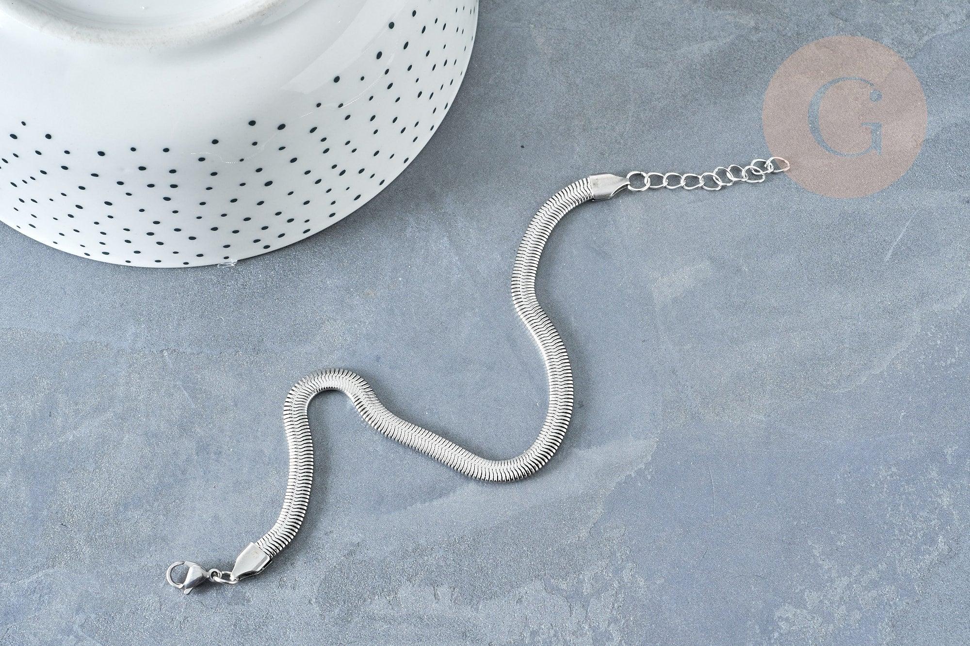 Bracelet maille serpent acier inoxydable platine, x1 (G8178)