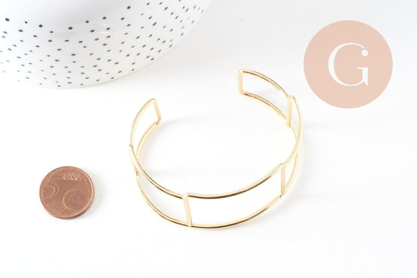 Bracelet manchette jonc réglable laiton 18k 51mm, x1 (G5261)
