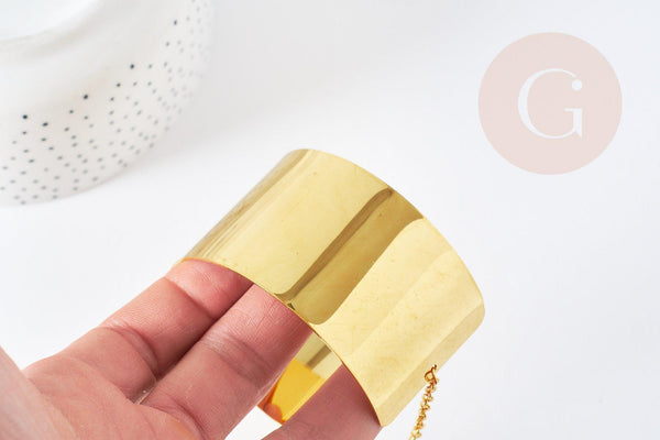 Bracelet manchette réglable laiton doré avec chainette 40mm, x1 (G0792)