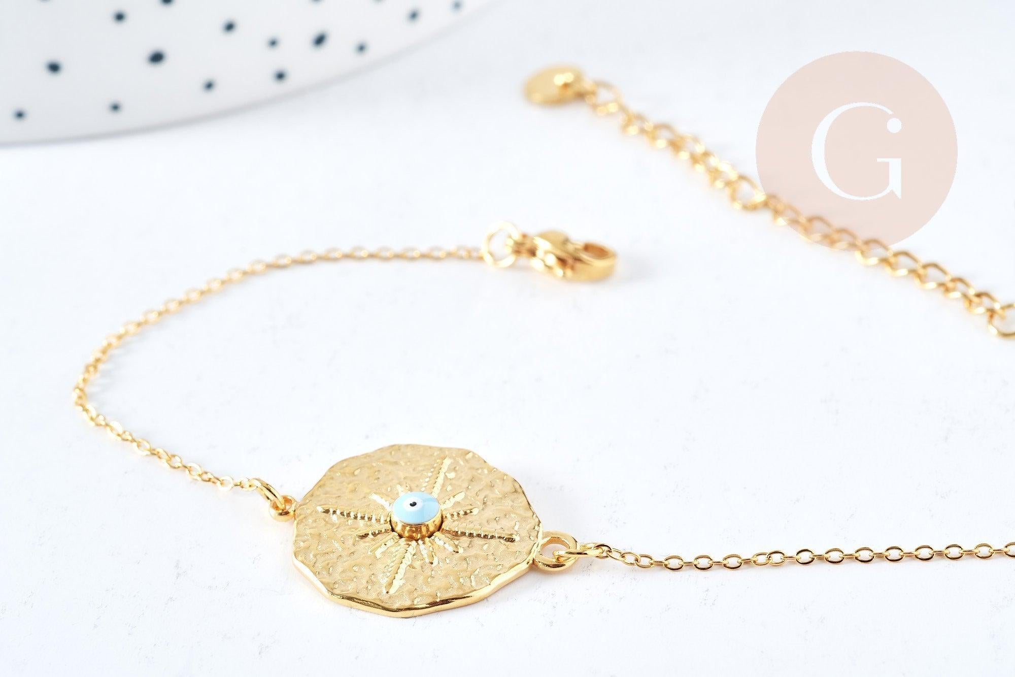 Bracelet médaille étoile oeil protecteur acier doré 304 inoxydable 25mm, idée cadeau anniversaire fête des mères femme, x1 G8797