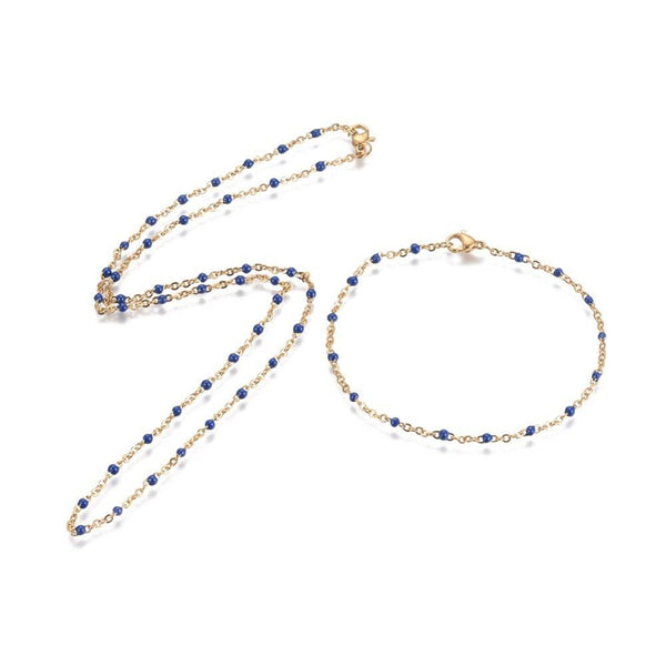 Bracelet ou collier acier doré 14k résine bleu marine chaine dorée, bracelet chaîne fine,1.5mm,20.5cm, x1 G3603