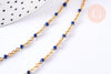 Bracelet ou collier acier doré 14k résine bleu marine chaine dorée, bracelet chaîne fine,1.5mm,20.5cm, x1 G3603