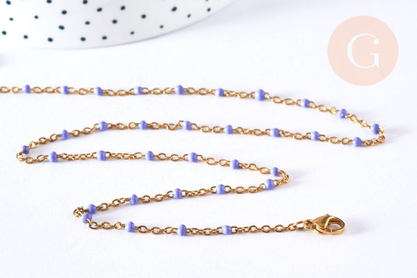 Bracelet ou collier acier doré 14k résine lilas 1.5mm-20.5cm, x1 (G3598)