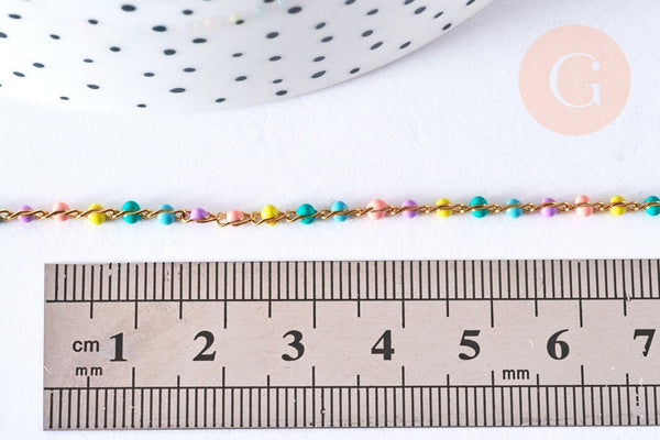 Bracelet ou collier acier doré 14k résine multicolore,chaine dorée, bracelet chaîne fine,2-3mm,19cm, x1 G3774