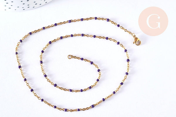 Bracelet ou collier acier doré 14k résine violet 1.5mm-20.5cm, x1 (G3601)