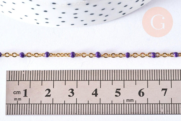 Bracelet ou collier acier doré 14k résine violet 1.5mm-20.5cm, x1 (G3601)