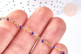 Bracelet ou collier acier doré 14k résine violet 1.5mm-20.5cm, x1 (G3601)