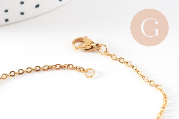 Bracelet pastilles acier doré 14k, acier chirurgical, sans nickel, 20cm, x1 (G0563)