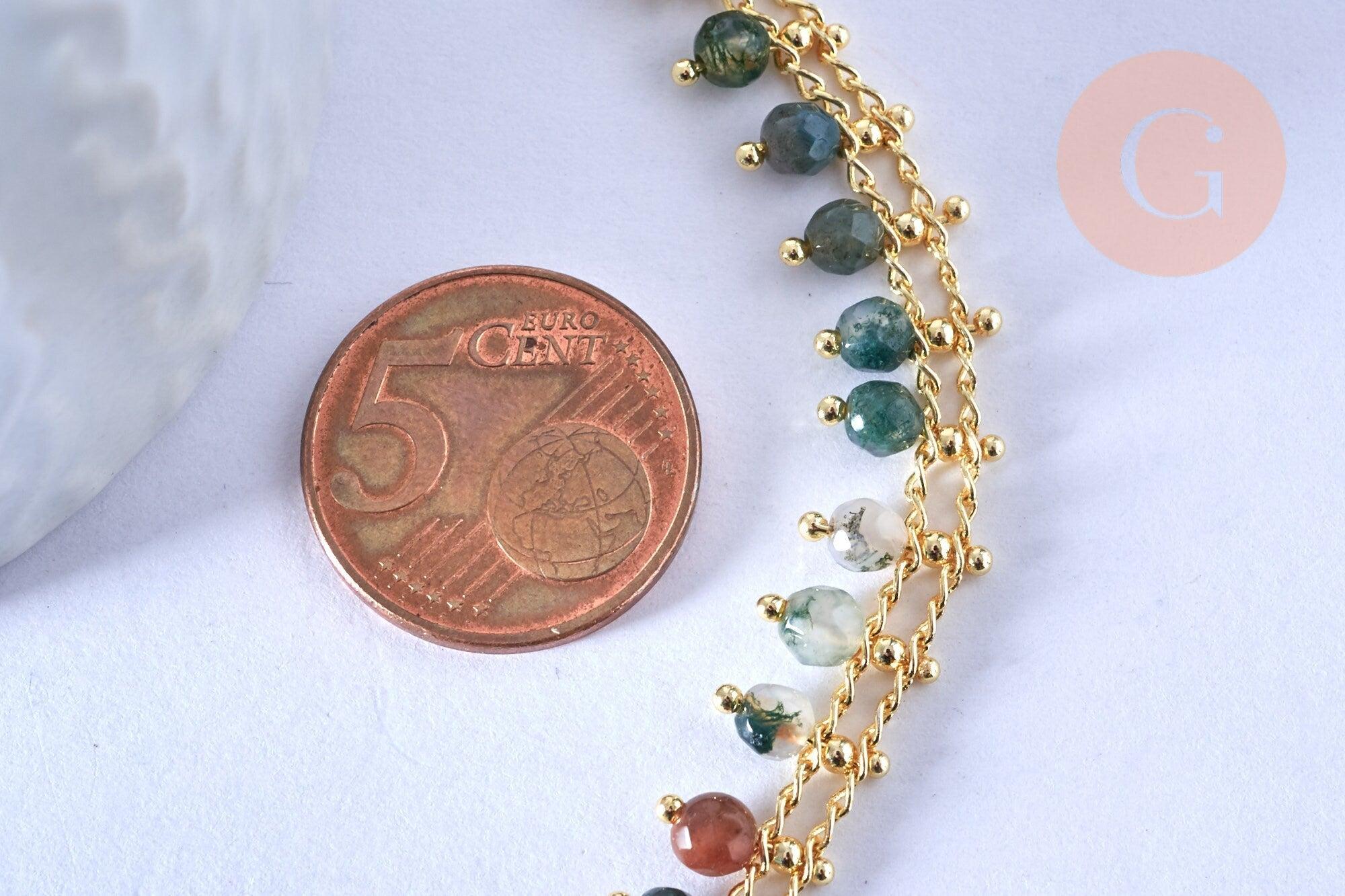 Bracelet perle agate naturelle réglable laiton doré 14k 18cm, x1 (G5803)