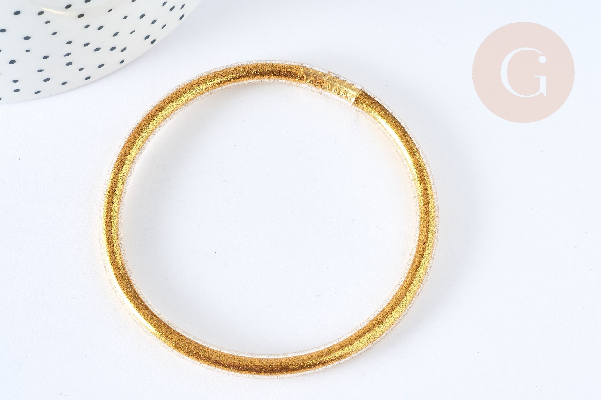 Bracelet plastique PVC paillettes doré 6.3cm, x1 (G7229)