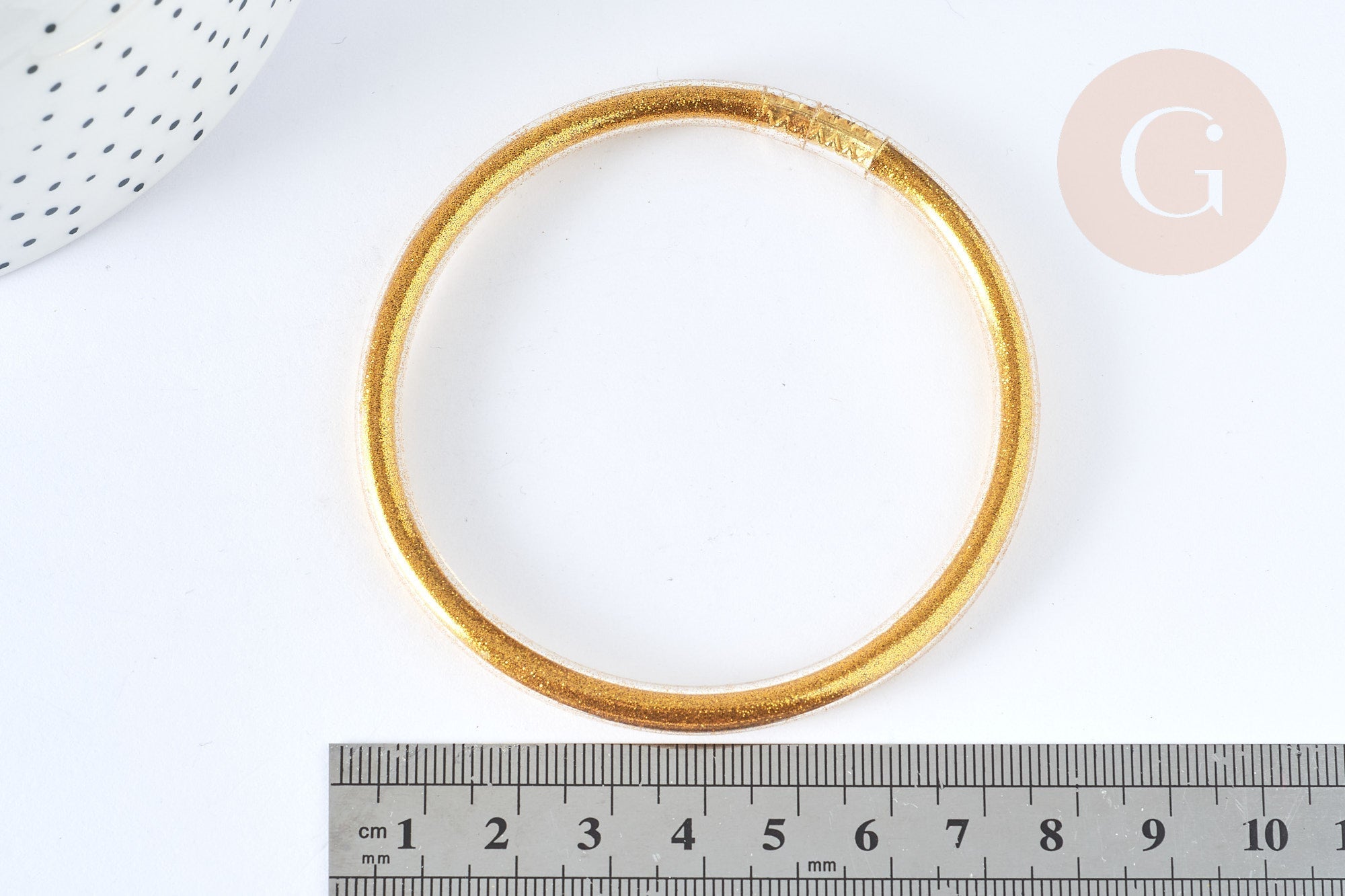 Bracelet plastique PVC paillettes doré 6.3cm, x1 (G7229)