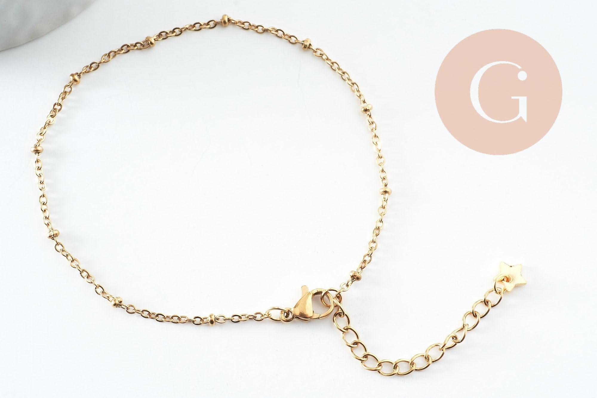 Bracelet réglable chaine satellite acier 304 doré inoxydable 18.5cm, x1 (G9595)