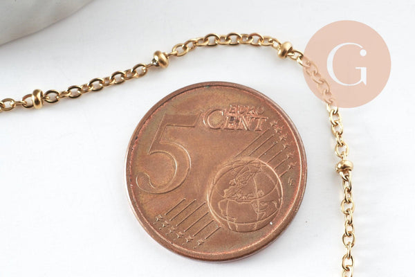 Bracelet réglable chaine satellite acier 304 doré inoxydable 18.5cm, x1 (G9595)