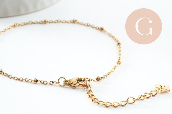Bracelet réglable chaine satellite acier 304 doré inoxydable 18.5cm, x1 (G9595)