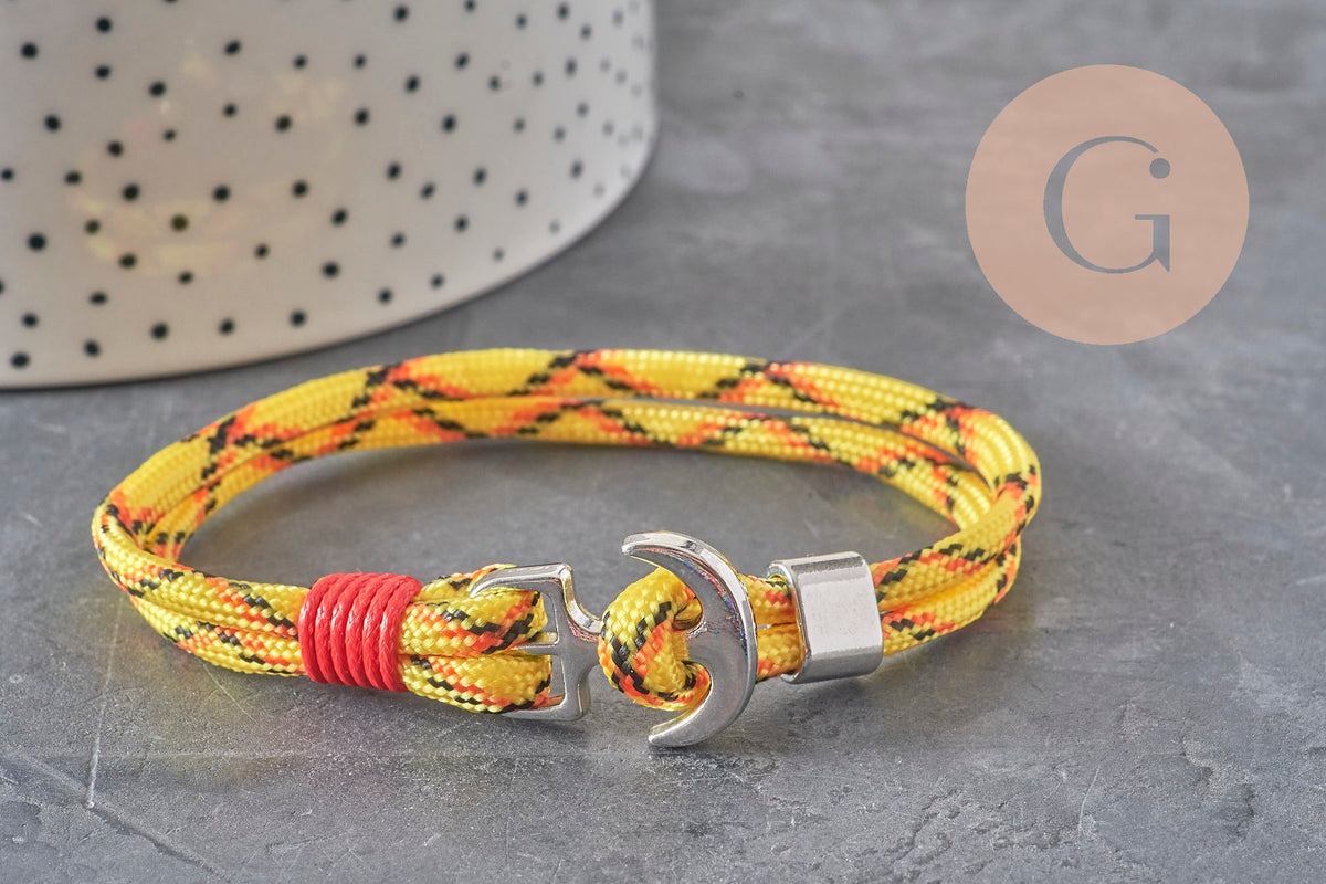 Bracelet réglable cordon polyester ancre zamac platine 21.5cm, x1 (G11324)