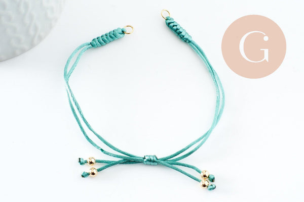 Bracelet réglable cordon polyester laiton & acier 304 doré 18K 24.5cm, x1 (G9575)