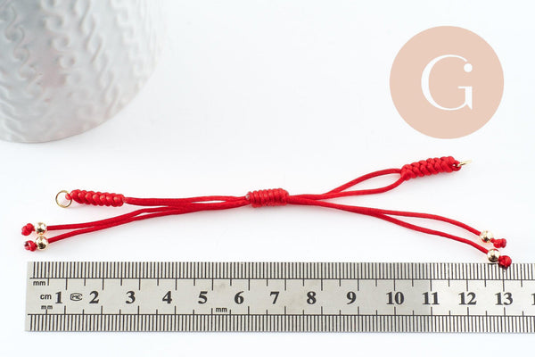 Bracelet réglable cordon polyester laiton & acier 304 doré 18K 24.5cm, x1 (G9575)