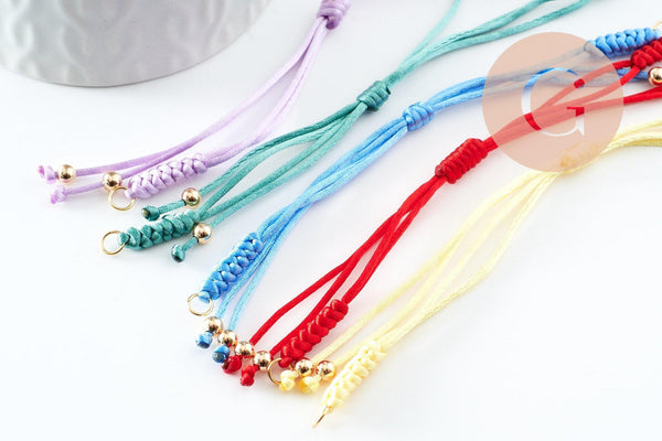 Bracelet réglable cordon polyester laiton & acier 304 doré 18K 24.5cm, x1 (G9575)