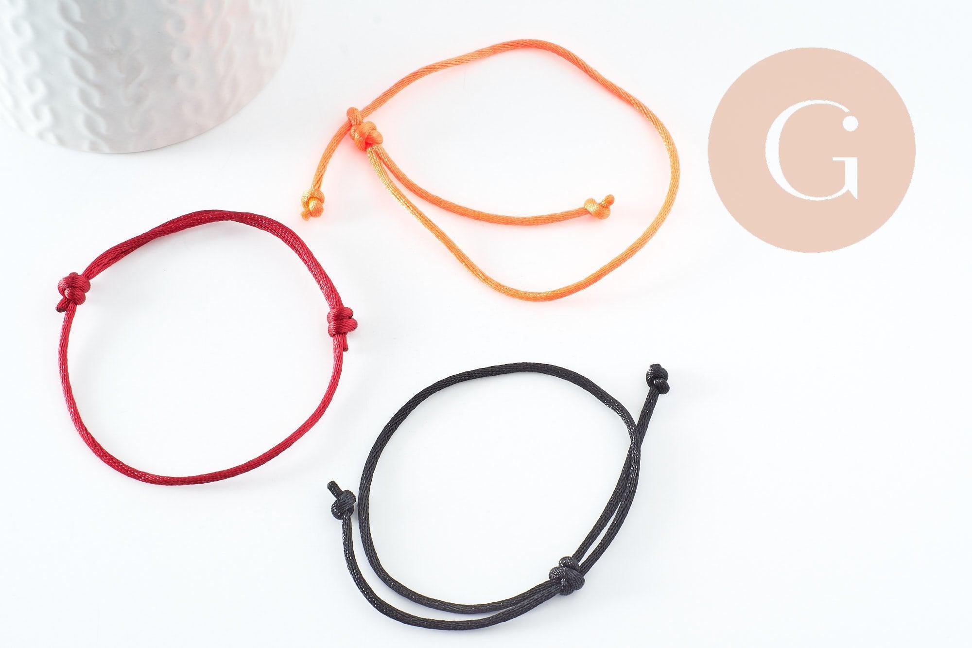 Bracelet réglable cordon polyester noir rouge orange 1-17cm, bracelet cordon à personnaliser, x1 (G9424)