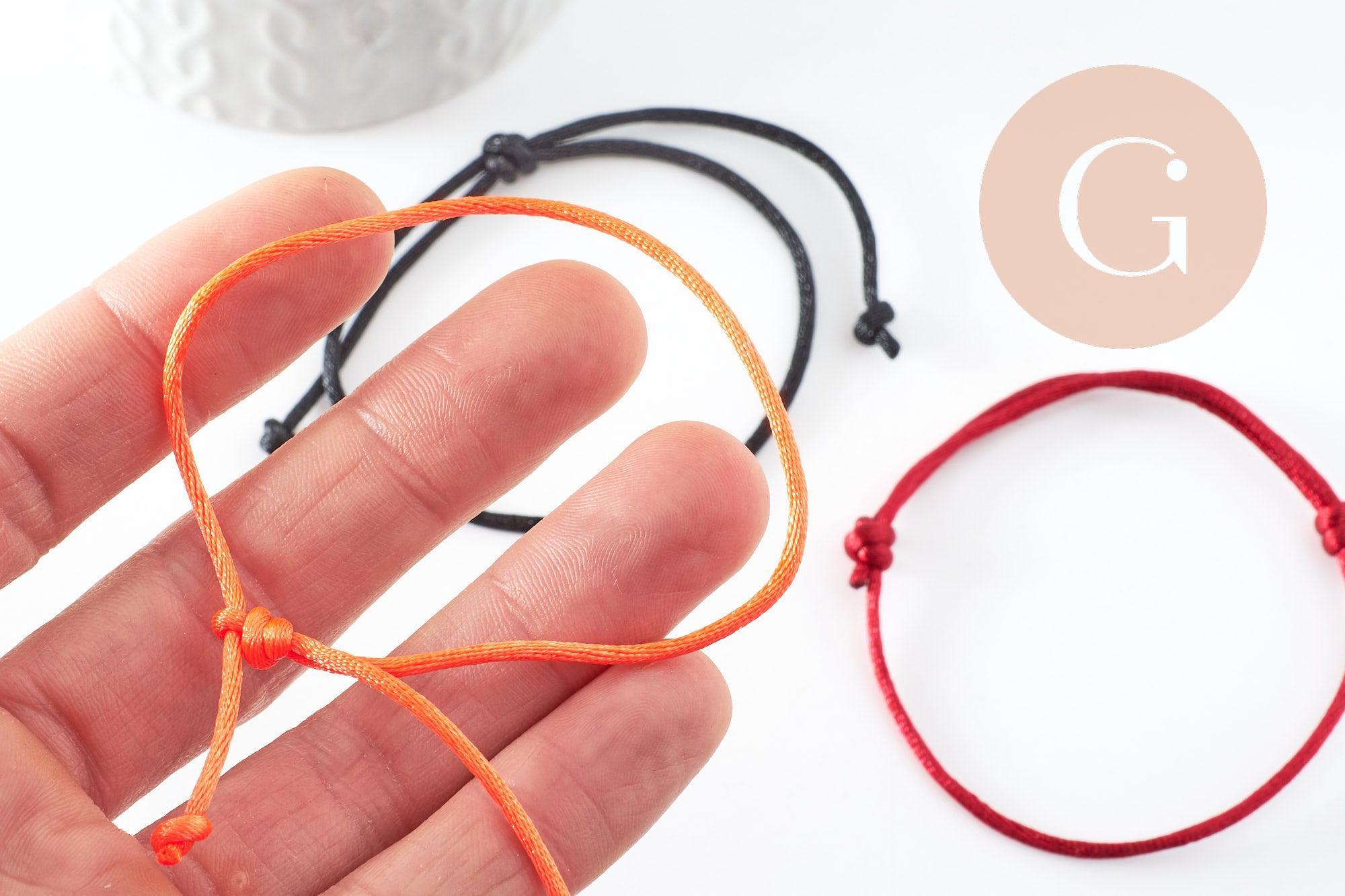 Bracelet réglable cordon polyester noir rouge orange 1-17cm, bracelet cordon à personnaliser, x1 (G9424)