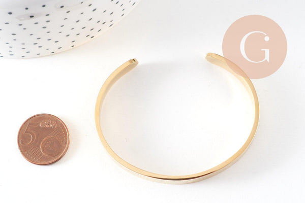 Bracelet réglable jonc lisse acier 304 inoxydable doré 50x63mm, x1 (G4912)