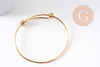 Bracelet réglable jonc lisse acier 304 inoxydable doré 63-65mm, x1 (G2915)