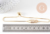 Bracelet réglable laiton doré 14k cadenas et clef zircon, bracelet laiton or, sans nickel, bracelet zircon doré,26cm, x1 (G2572)