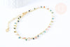 Bracelet réglable perles tourmaline laiton doré 19cm, x1 (G6978)