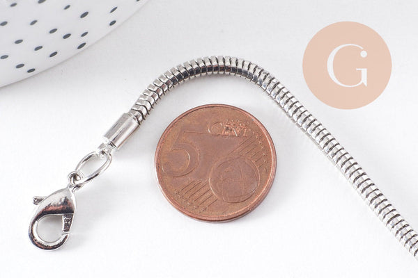 Bracelet serpent platine type Pandora complet AVEC ExTENSION 18cm, x1 (G2382)