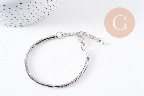 Bracelet serpent platine type Pandora complet AVEC ExTENSION 18cm, x1 (G2382)