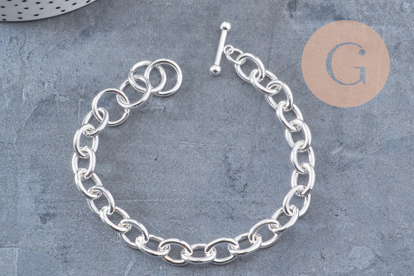 Bracelet très grosse maille acier 304 inoxydable argenté 20.4cm, x1 (G10922)
