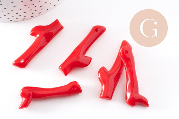 Branche corail acrylique rouge, perle acrylique, corail rouge, coquillage bijou,45mm,x5 (G0186)