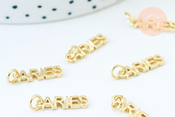 Breloque Bélier laiton doré 18k cristal,sans nickel,création bijoux astrologique, pendentif horoscope,16mm, x1 (G6049)