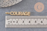 Breloque COURAGE laiton doré 18k cristal 40mm, x1 (G6359)