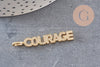 Breloque COURAGE laiton doré 18k cristal 40mm, x1 (G6359)