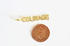 Breloque COURAGE laiton doré 18k cristal 40mm,Pendentif zircon pour création bijoux DIY, x1 (G6359)