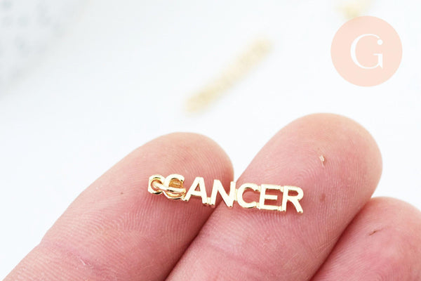 Breloque Cancer laiton doré 18k,sans nickel ,pendentif horoscope,22.5mm, x1 (G6042)
