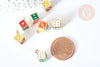 Breloque Dé zamac doré émail coloré 13,5mm, création de bijoux fantaisie thème jeu hasard, x1 G8071