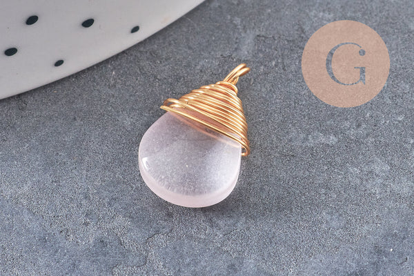 Breloque Goutte verre cuivre doré couleur mixte 18,5mm, breloque goutte verre, x1 (G8034)