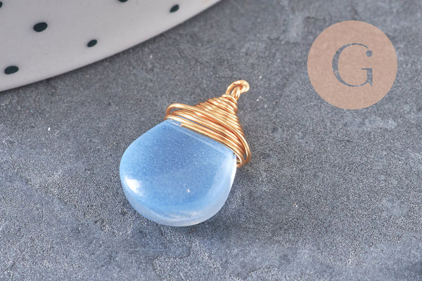 Breloque Goutte verre cuivre doré couleur mixte 18,5mm, breloque goutte verre, x1 (G8034)