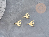 Pendentif Hirondelle acier 201 inoxydable doré 14mm, x1 (G9053)