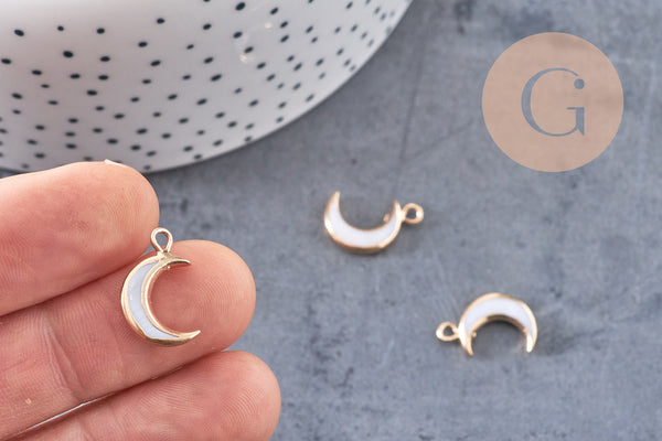 Breloque Lune nacre blanche naturelle laiton doré 16.5mm, x1 (G2870)