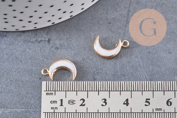 Breloque Lune nacre blanche naturelle laiton doré 16.5mm, x1 (G2870)