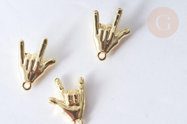 Breloque Main signe Rock zamac doré 20mm, x1 (G7985)
