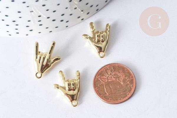 Breloque Main signe Rock zamac doré 20mm, x1 (G7985)