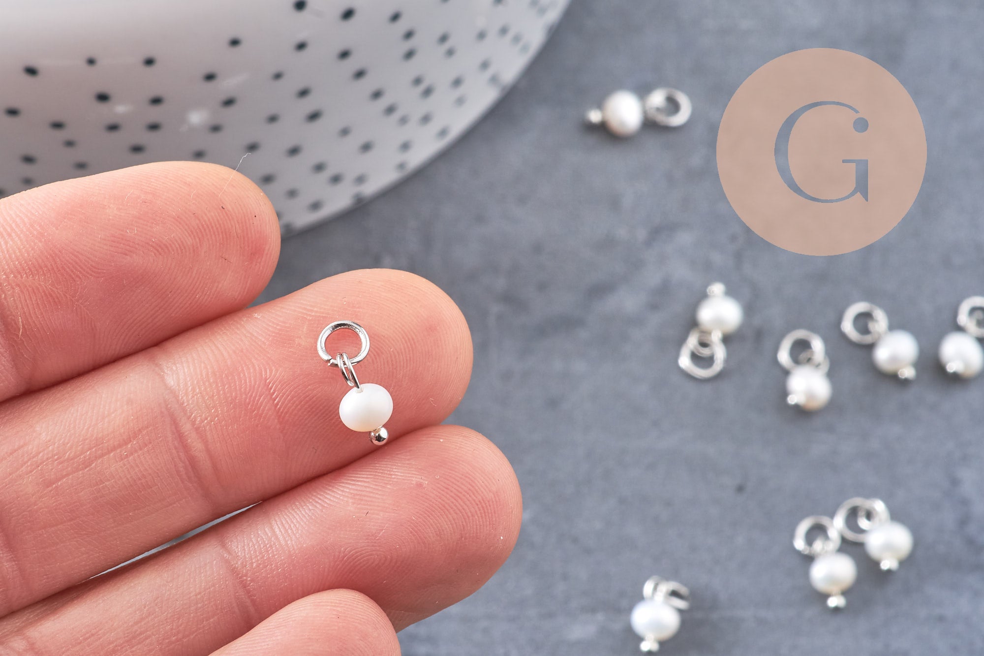 Breloque Perle d'eau douce naturelle blanche acier 304 inoxydable platine 8.5mm, x1 (G10901)
