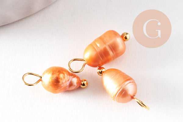 Breloque Perle d'eau douce naturelle colorée laiton doré 13mm, x1 (G9946)